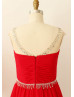 Bright Red Beaded Chiffon Full Length Bridesmaid Dress