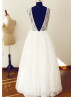 Ivory Lace Deep V Back Minimalist Wedding Dress