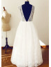 Super Deep V Back Lace Long Prom Dress Bridesmaid Dress