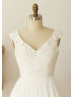 V Neck Beaded Ivory Taffeta Pleated Short Wedding Dress
