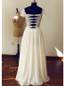 Diamond-shaped Hole Back Lace Chiffon Long Wedding Dress