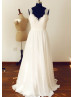 Long Lace Chiffon Buttons Back Wedding Dress