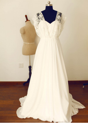 Double Layers Designed Top Lace Chiffon Long  Wedding  Dress
