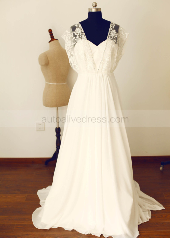 Double Layers Designed Top Lace Chiffon Long  Wedding  Dress
