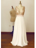 Deep V Neck Rose Gold Sequin Chiffon Backless Wedding Dress