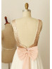 Deep V Neck Rose Gold Sequin Chiffon Backless Wedding Dress