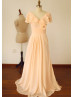 V Neck Tiered Flutter Sleeves Champagne Chiffon Bridesmaid Dress