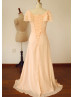 V Neck Tiered Flutter Sleeves Champagne Chiffon Bridesmaid Dress