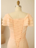 V Neck Tiered Flutter Sleeves Champagne Chiffon Bridesmaid Dress