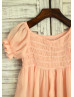 Peach Chiffon Short Sleeves Flower Girl Dress 