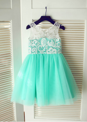 Lace Tulle Knee Length Latest Flower Girl Dress