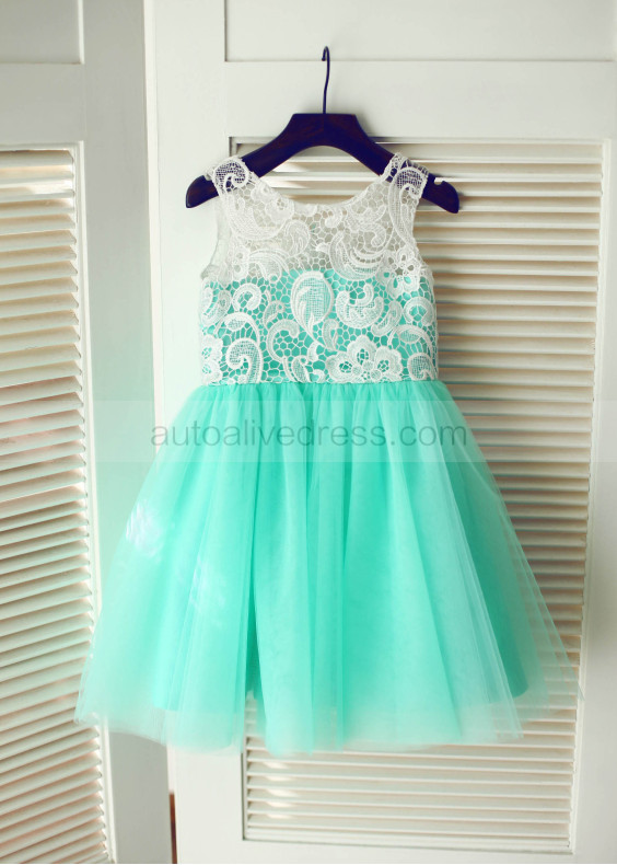 Lace Tulle Knee Length Latest Flower Girl Dress