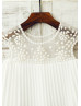 Sheer Beaded Neck Ivory Pleated Chiffon Bohemian Flower Girl Dress