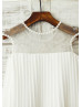 Sheer Beaded Neck Ivory Pleated Chiffon Bohemian Flower Girl Dress