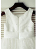 Ivory Sequined Tulle Knee Length Sparkly Flower Girl Dress