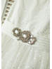 Ivory Sequined Tulle Knee Length Sparkly Flower Girl Dress