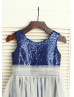 Navy Blue Sequin Tulle Classic Flower Girl Dress