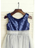 Navy Blue Sequin Tulle Classic Flower Girl Dress