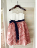 Ivory Satin Tulle Top Rose Pink Rosette Skirt  Flower Girl Dress