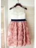 Ivory Satin Tulle Top Rose Pink Rosette Skirt Flower Girl Dress