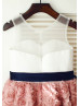 Ivory Satin Tulle Top Rose Pink Rosette Skirt Flower Girl Dress