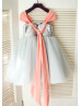 Silver Sequin Tulle Coral Chiffon Straps Flower Girl Dress