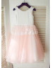 Ivory Cotton Lace Peplum Pink Tulle Flower Girl Dress