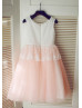 Ivory Cotton Lace Peplum Pink Tulle Flower Girl Dress