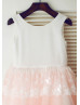 Ivory Cotton Lace Peplum Pink Tulle Flower Girl Dress