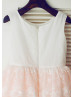 Ivory Cotton Lace Peplum Pink Tulle Flower Girl Dress