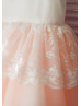 Ivory Cotton Lace Peplum Pink Tulle Flower Girl Dress