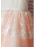 Ivory Cotton Lace Pink Tulle Flower Girl Dress