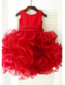 Red Satin Organza Ruffled Short Flower Girl Dress