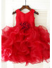 Red Satin Organza Ruffled Short Flower Girl Dress