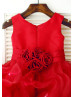 Red Satin Organza Ruffled Short Flower Girl Dress