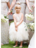 Sheer Neck Champagne Sequin Tulle Ruffled Timeless Flower Girl Dress