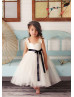 Ivory Satin Champagne Tulle Ruffle Straps Flower Girl Dress 