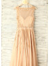 Beaded Dark Champagne Tulle Sheer Back Bling Bling Sexy Prom Dress