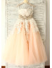Strapless Ivory Lace Champagne Tulle Ankle Length Wedding Dress
