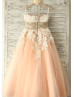 Strapless Ivory Lace Champagne Tulle Ankle Length Wedding Dress