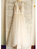 Ivory Lace Tulle Elegant Wedding Dress With Champagne Lining