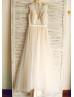 Champagne Lace Tulle Wedding Dress