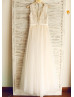 Ivory Lace Tulle Elegant Wedding Dress With Champagne Lining