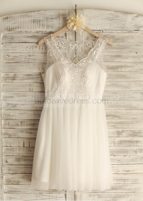 Ivory Tulle Embroidery Short Airy Wedding Dress 