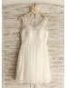 Ivory Tulle Embroidery Short Airy Wedding Dress 