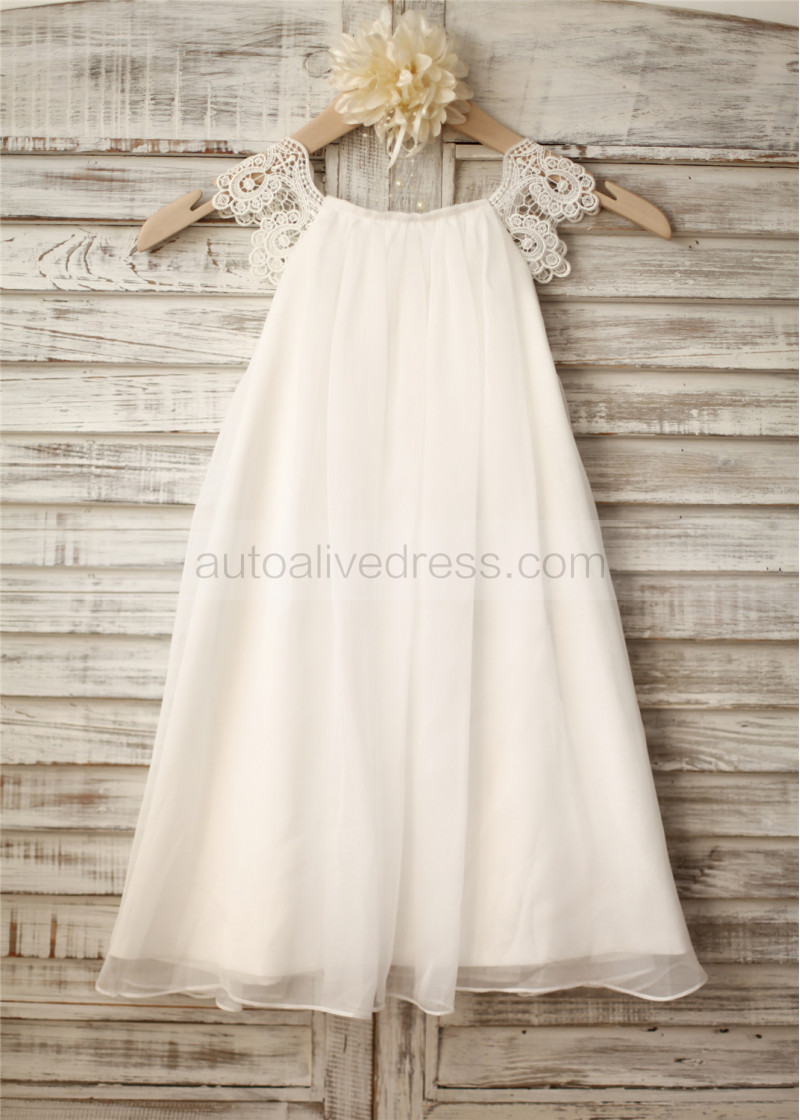 A-line Cap Sleeves Lace Chiffon Boho Beach Wedding Flower Girl Dress A-line Cap Sleeves Lace Chiffon Boho Beach Wedding Flower Girl Dress