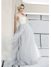 Grey Lace Tulle Long  Prom Dress