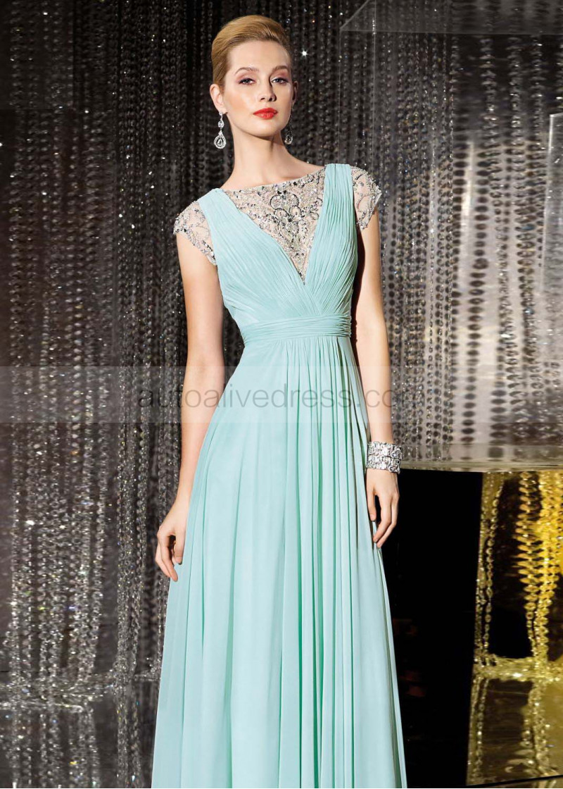 sachin and babi light blue dress Cap Sleeve Prom Dresses,Lovely Prom dress,evening Dress main image 1