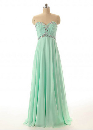 Slim Strapless Sweetheart Neck Green Chiffon Beaded Bridesmaid Dress