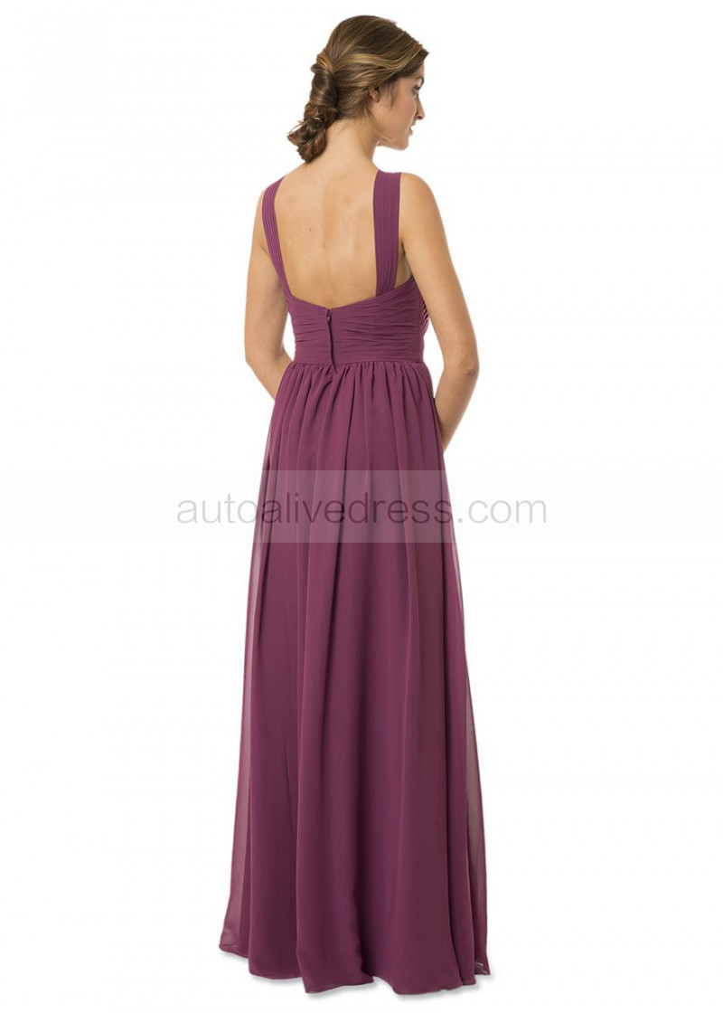 A-line Purple Chiffon Twist Elegant Long Bridesmaid Dress